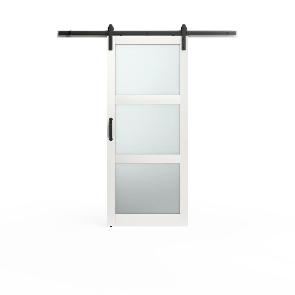 3 Equal Lite Frosted Glass White Barn Door